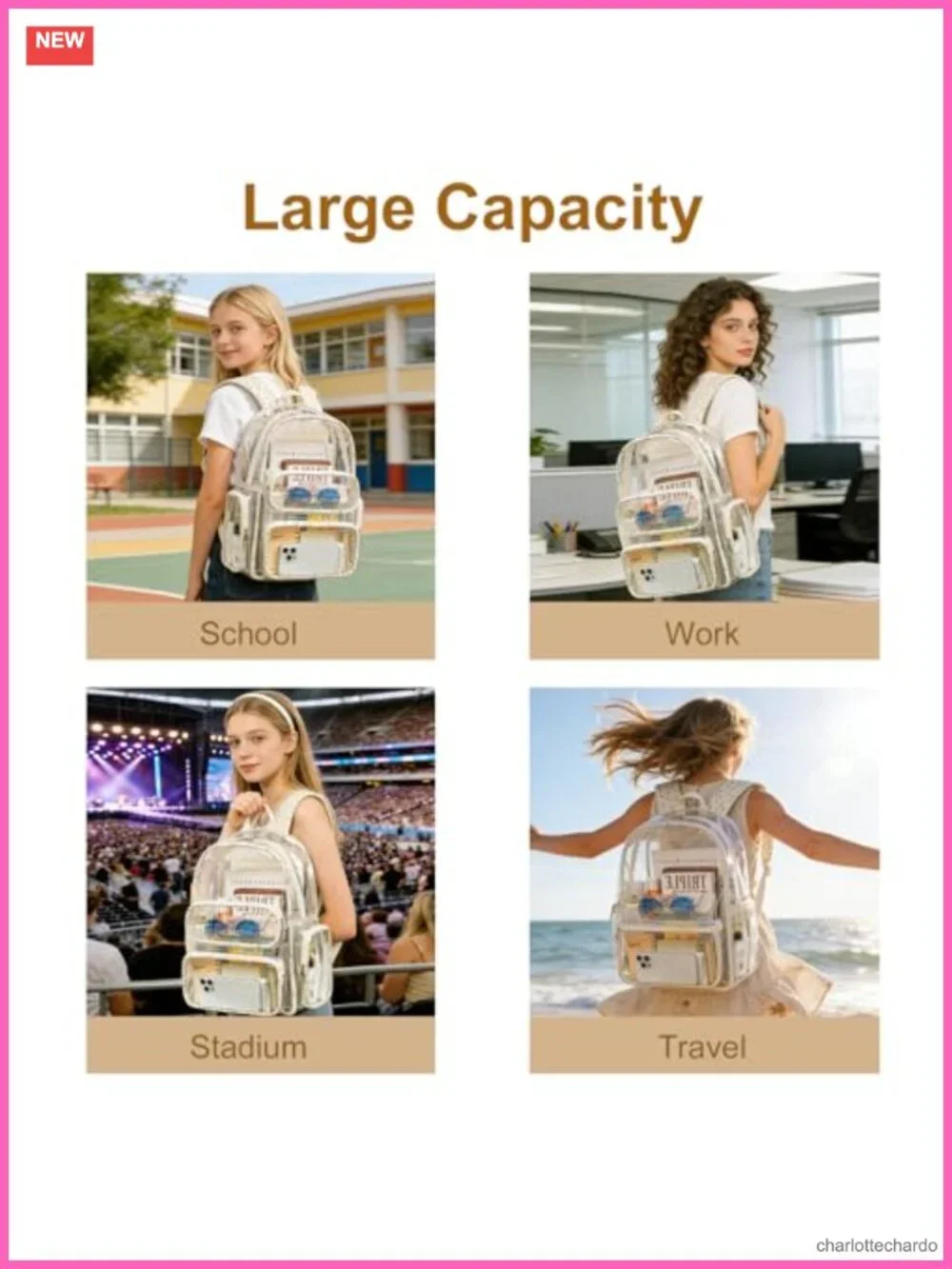 Heavy Duty See Through Backpack Bookbag for College Work Travel Security Stadium
